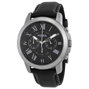 Black Grant Dial Leather Band Men's Watch NWT